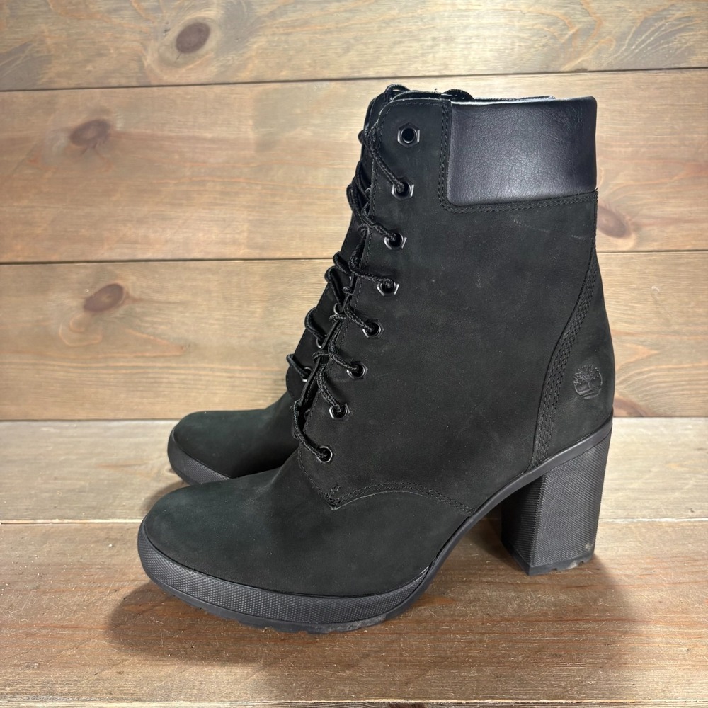Timberland Camdale Womens size 9 shoes Black Nubuck Chunky Heel Lace Up booties